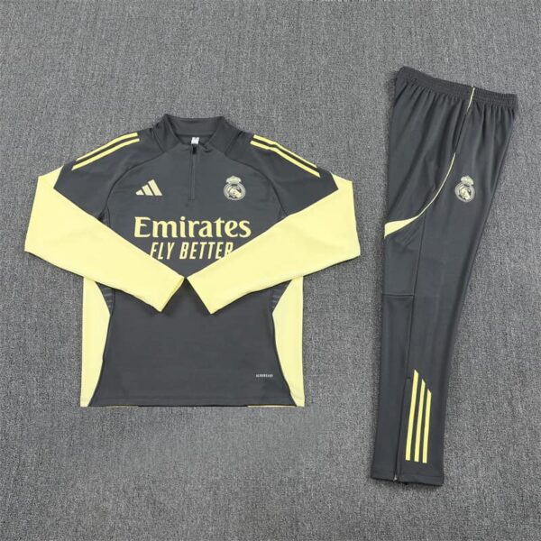 Real Madrid 2025-26 Dark Grey Half Zip Long Sleeve Training Kit - Image 3