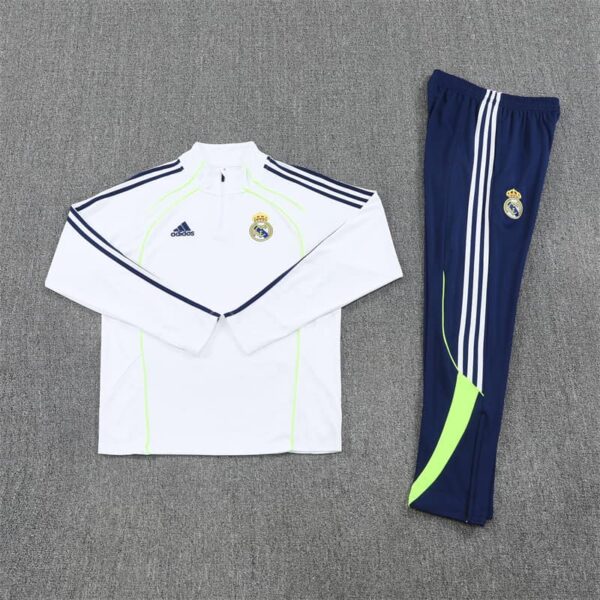 Real Madrid 2025-26 White Green Half Zip Long Sleeve Training Kit - Image 3