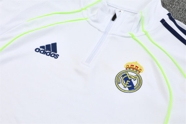 Real Madrid 2025-26 White Green Half Zip Long Sleeve Training Kit - Image 7